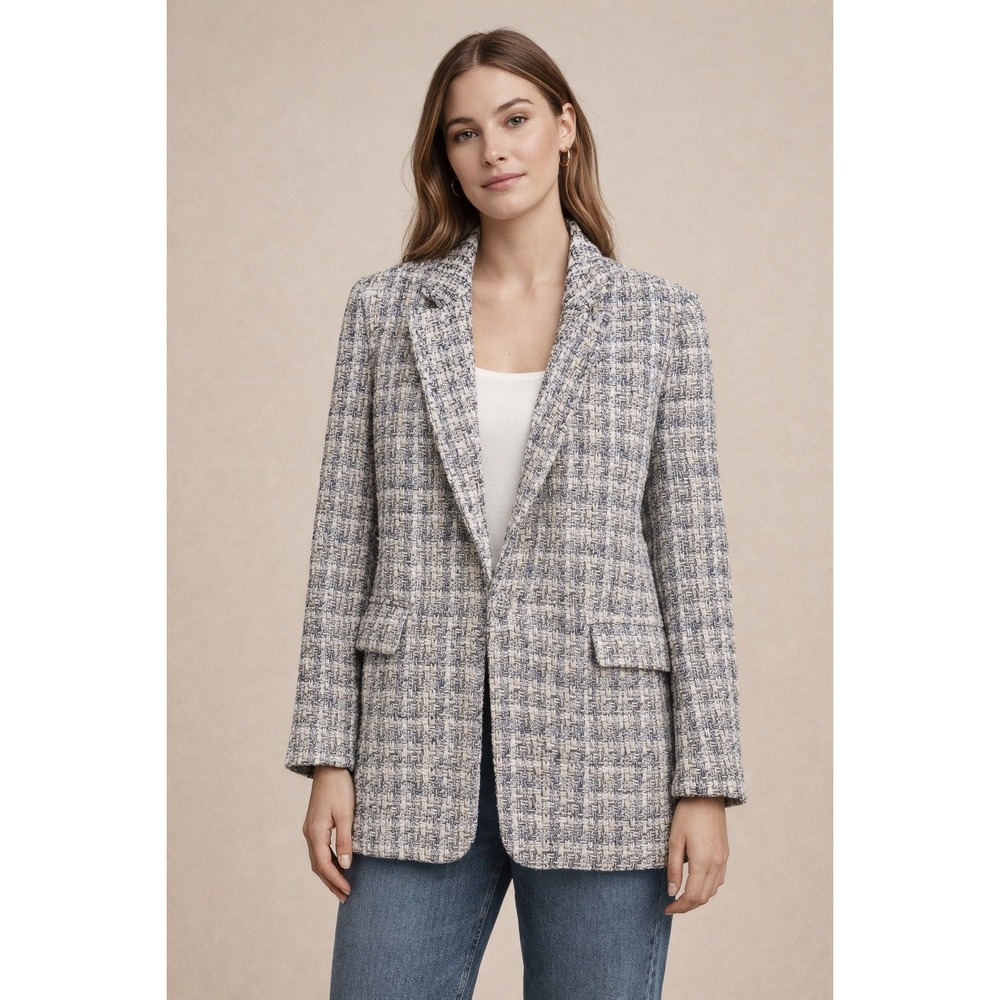 Rachel Zoe Tweed Boucle Blazer Jacket Black White Career Office Classic Size 8